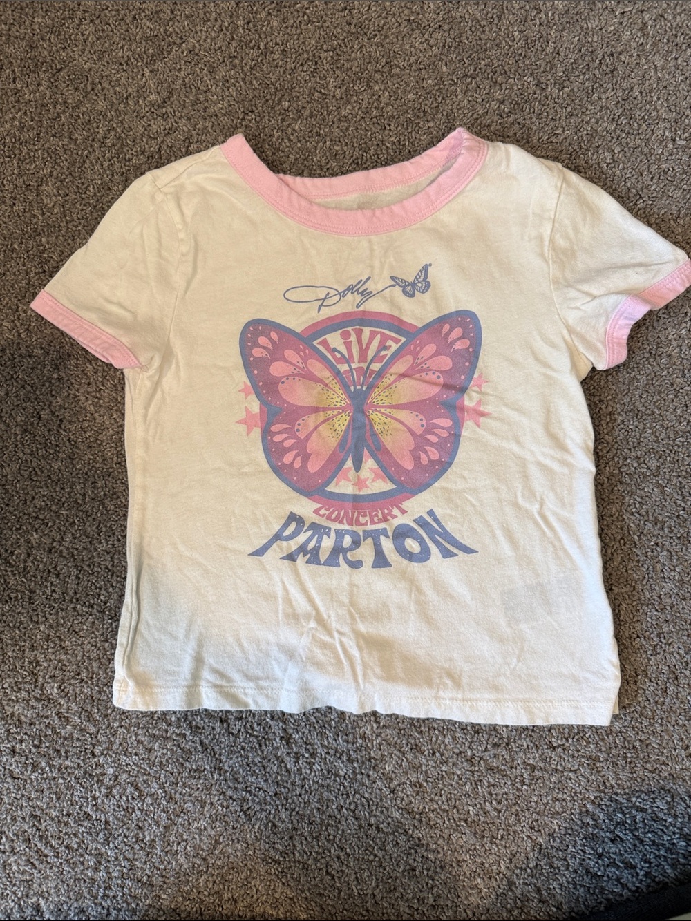 Old Navy White Tee with Pink Ringer and Butterfly Graphic